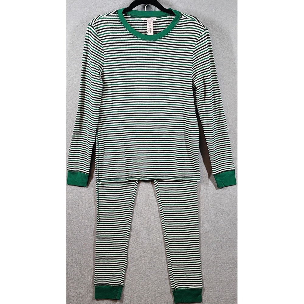 Victorias Secret Pajama Set Womens Medium Stripe Long Sleeve Thermal Sleepwear